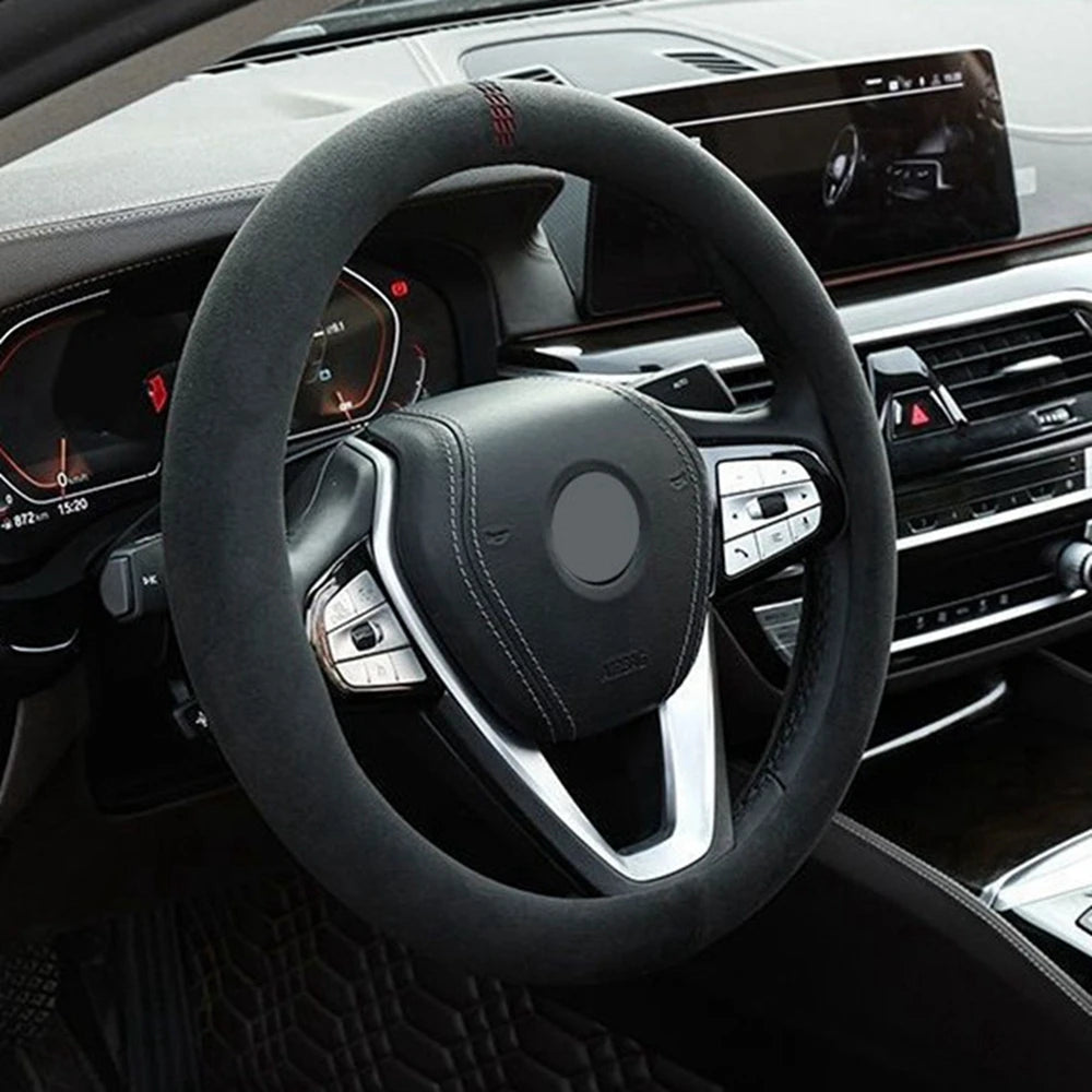 38cm Suede Leather Car Steering Wheel Cover Wear-Resistant For BMW E90 F01 F06 F10 F15 F16 F20 F21 F25 F26 F30 F32 F82 M3 G20 X5