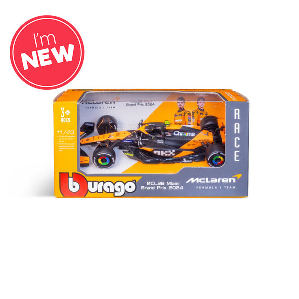 McLaren F1 Team MCL38 #4 F1 Miami GP 2024 Lando Norris 1:43 Scale Bburago Diecast Model