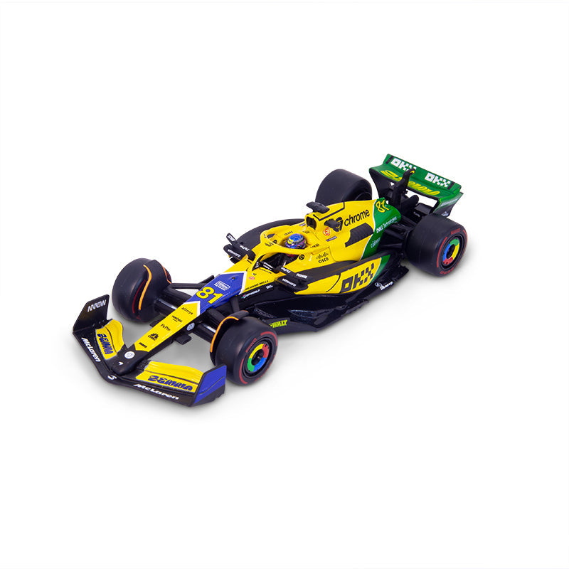 McLaren F1 Team MCL38 Senna Livery #81 F1 Monaco GP 2024 Oscar Piastri - 1:43 Scale Bburago Model Car (w/helmet)