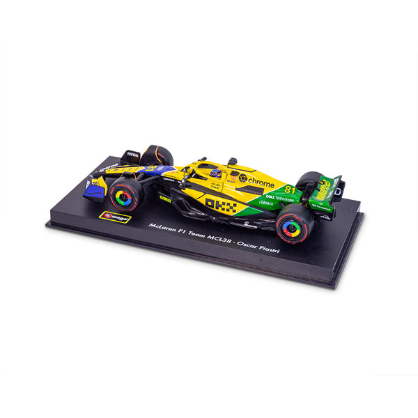 McLaren F1 Team MCL38 Senna Livery #81 F1 Monaco GP 2024 Oscar Piastri - 1:43 Scale Bburago Model Car (w/helmet)