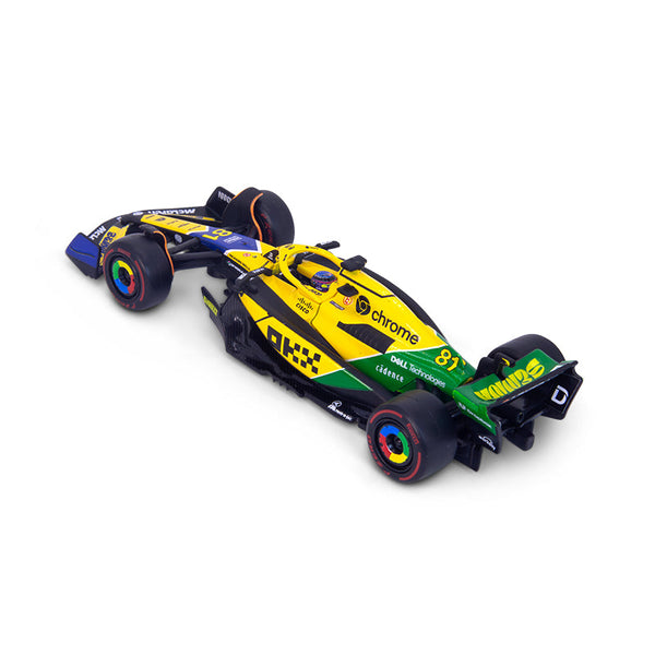 McLaren F1 Team MCL38 Senna Livery #81 F1 Monaco GP 2024 Oscar Piastri - 1:43 Scale Bburago Model Car (w/helmet)