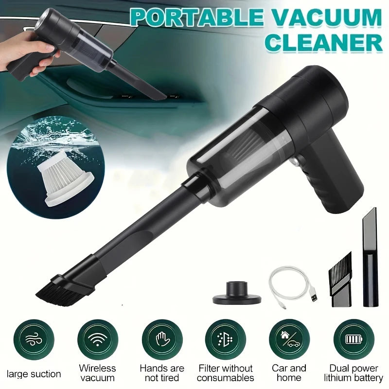 Handheld Car Vacuum Cleaner, 15000PA Portable Cordless, Dual use of blowing and suctionMulti-Nozzles, for Car, Home, Pet, Office