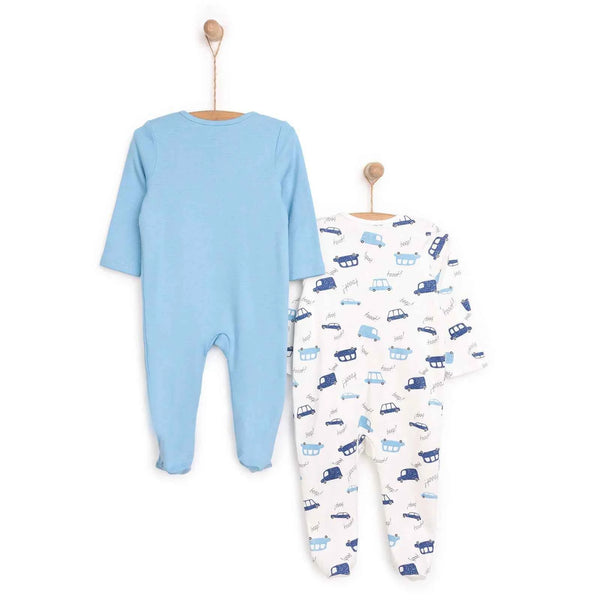HelloBaby Newborn Boy 2 Piece Footed Jumpsuit - Blue