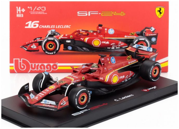 Ferrari SF-24 #16 Charles Leclerc Winner F1 Italian GP 2024 Monza 1:43 Scale Bburago Diecast Model (w/helmet)
