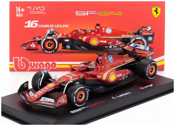Ferrari SF-24 #16 Charles Leclerc Winner F1 Italian GP 2024 Monza 1:43 Scale Bburago Diecast Model (w/helmet)