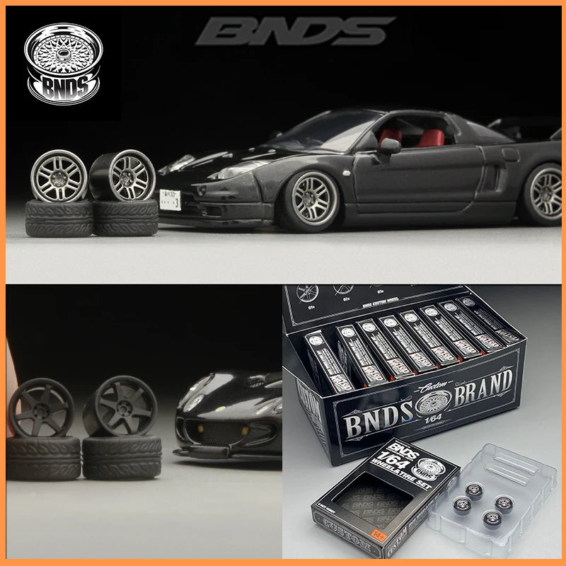 BNDS 1/64 Wheels With Rubber Tires ABS Assembly Rims Modified Parts for 1:64 Model Car VIP Style Detail-up Set New Clearance