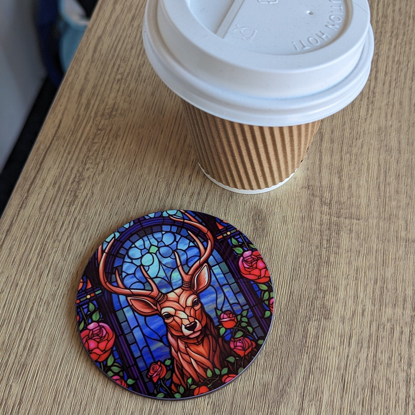 Majestic Stag – Stained Glass Effect Circular Drinks Coaster