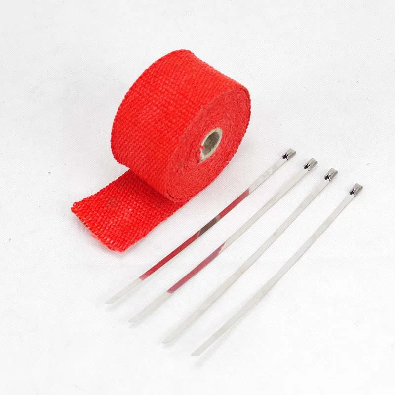 50mm*5M 5M Glass Fibe Car Motorcycle Exhaust Thermal Tape Header Heat Wrap Manifold Insulation Resistant with Glloves Steel Ties