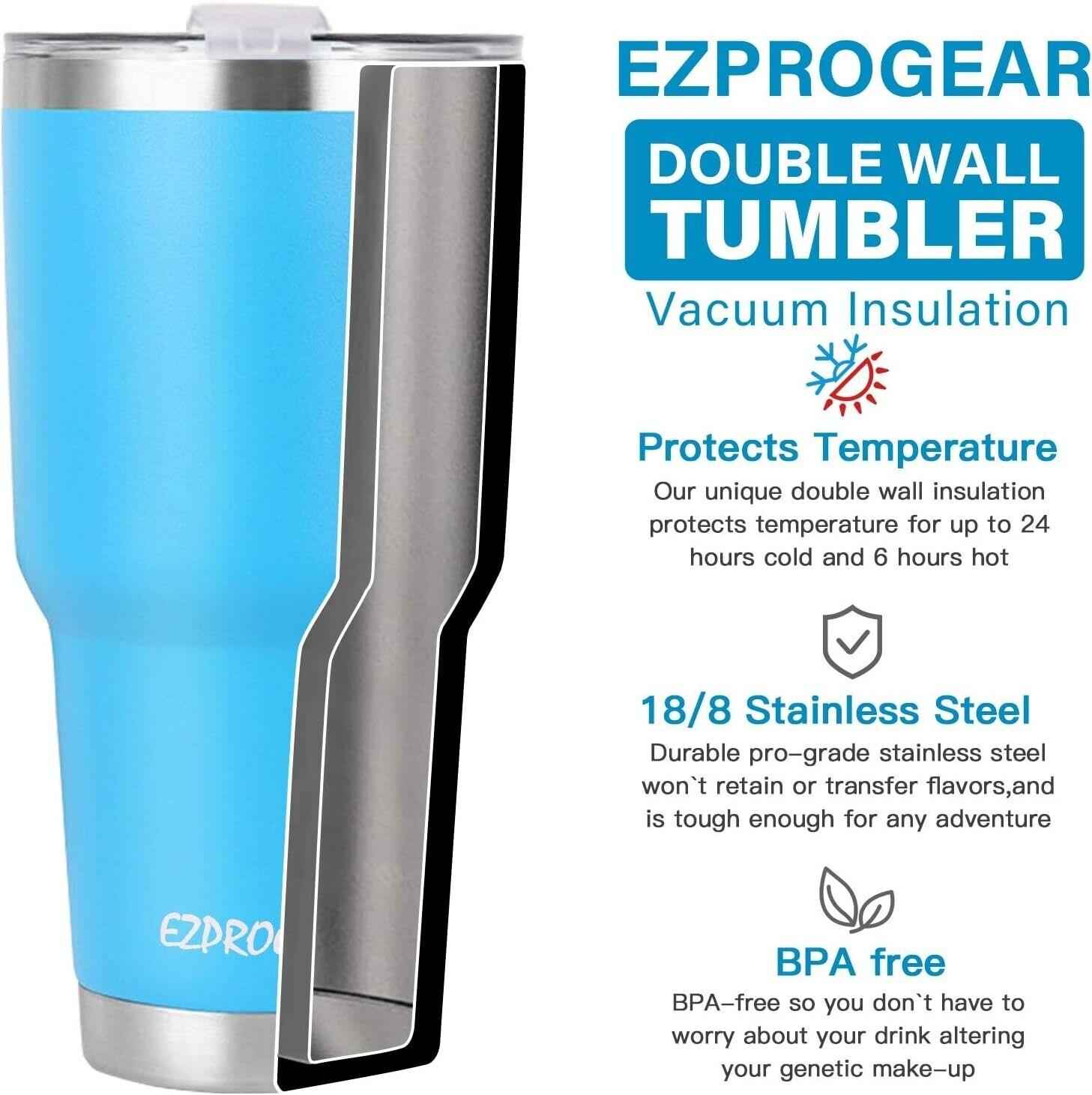 40oz Stainless Steel Beer Tumbler Double Wall Vacuum Insulated with Straw Ezprogear
