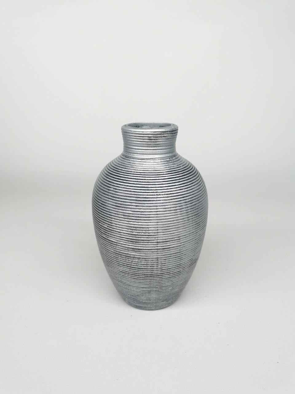 Vintage Silver Flower Vases Retro Striped Ceramic Home Decor Centerpiece