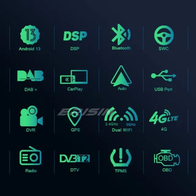 ES8512C 8-Core Android 13 Car Stereo Head Unit for TOYOTA COROLLA EX RAV4 VIOS HILUX DAB+ DSP Bluetooth Wireless CarPlay Bluetooth 5.0 OBD2