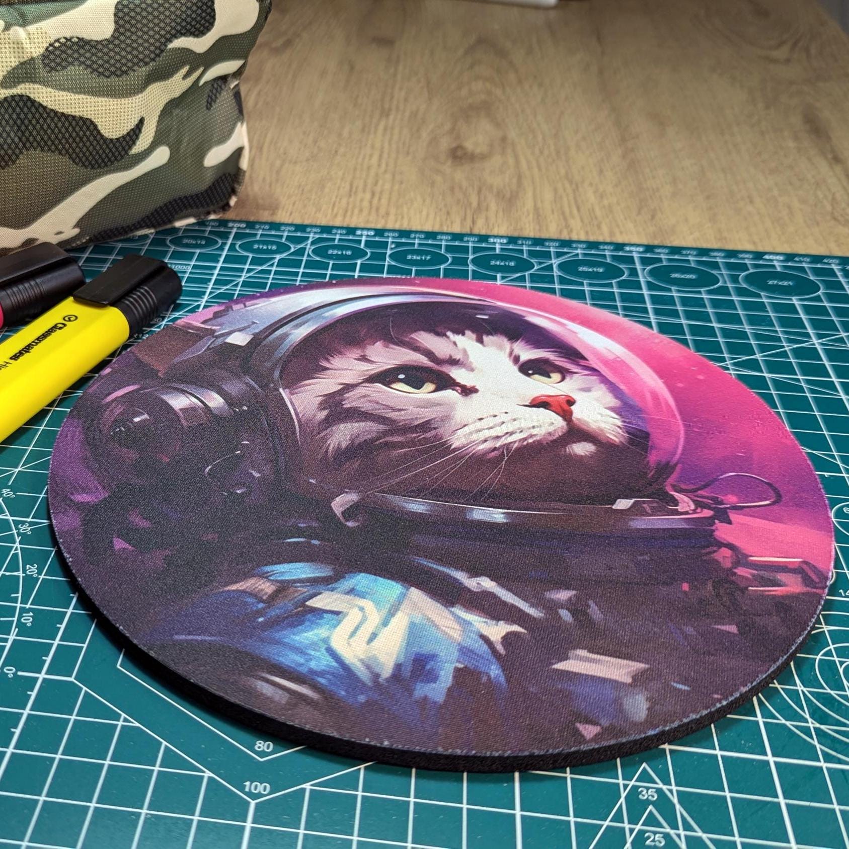 Adventures of Space Cat - Round or Circular Computer Mat - Desktop mousepad - cat gift