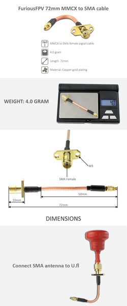 FuriousFPV 72mm Pigtail MMCX to SMA cable