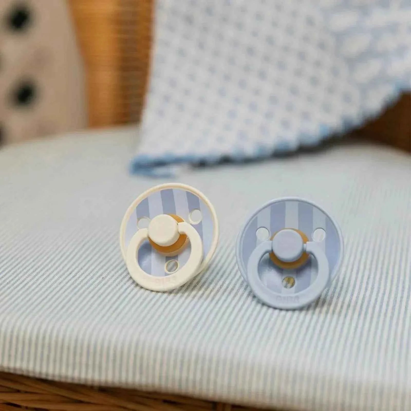 BIBS Block Latex Soothers 6+ months Pack of 2 - Baby Blue & Dusty Blue