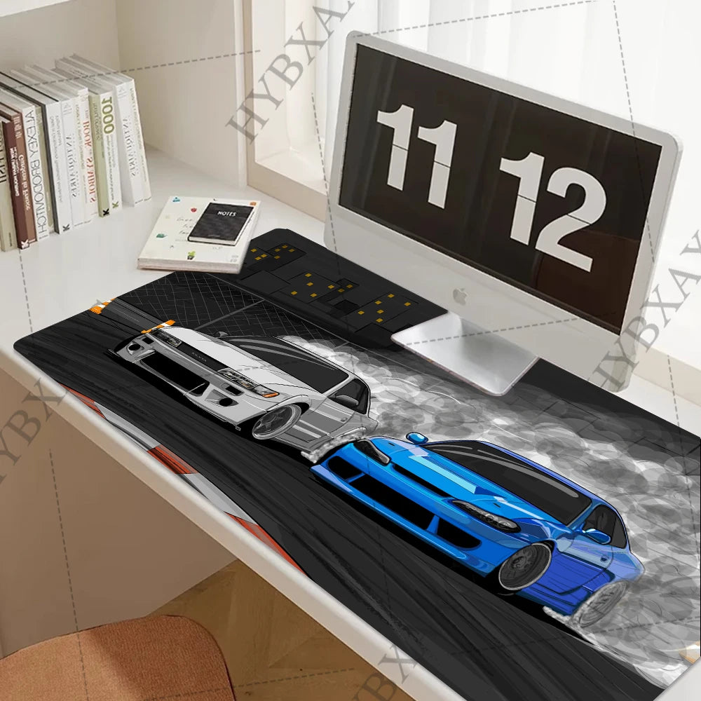 XXL Drift S13 and S15 JDM Car Large Gamer MousePad Anti-Slip Rubber Base Stitched Edge Black Desk Mat for Gaming Office Home