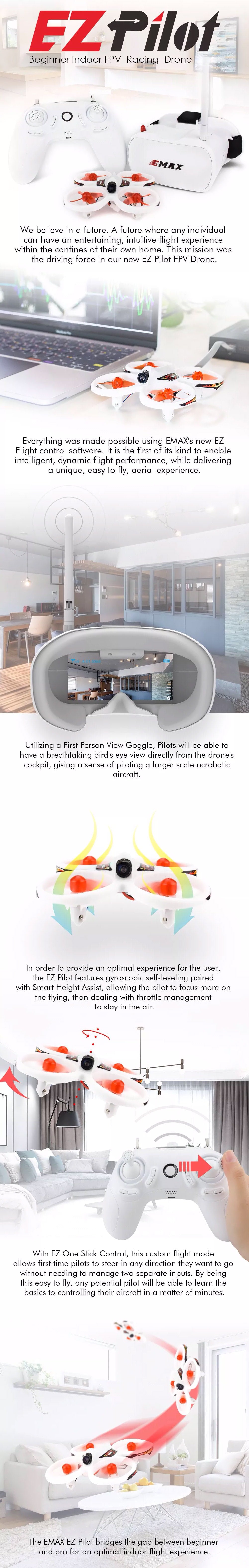 EMAX EZ Pilot - Beginner FPV Drone RTF Kit (w/ FPV Goggles, Radio)