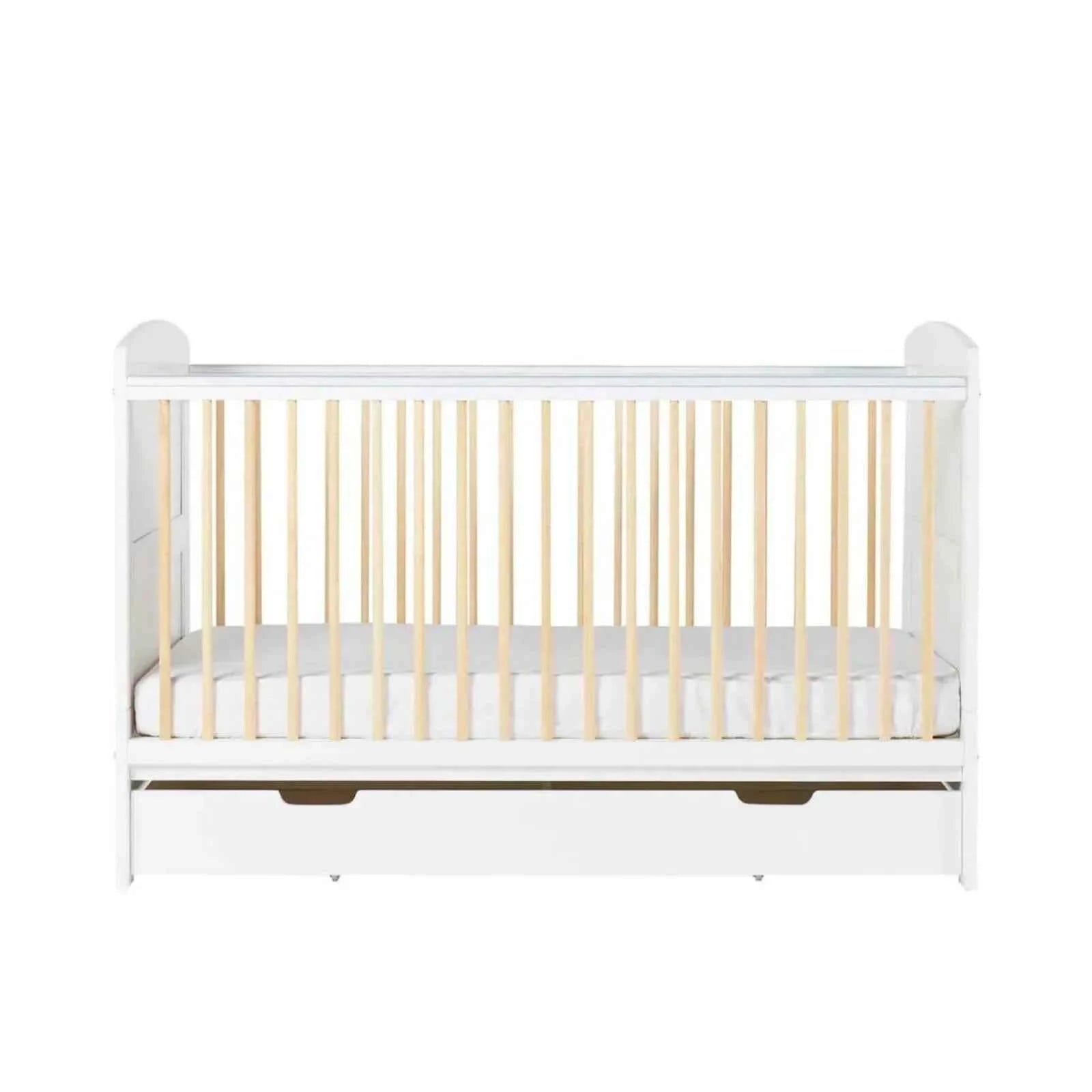 Ickle Bubba Coleby Scandi Cot Bed with Under Drawer Scandi White - Premium Pocket Sprung Mattress