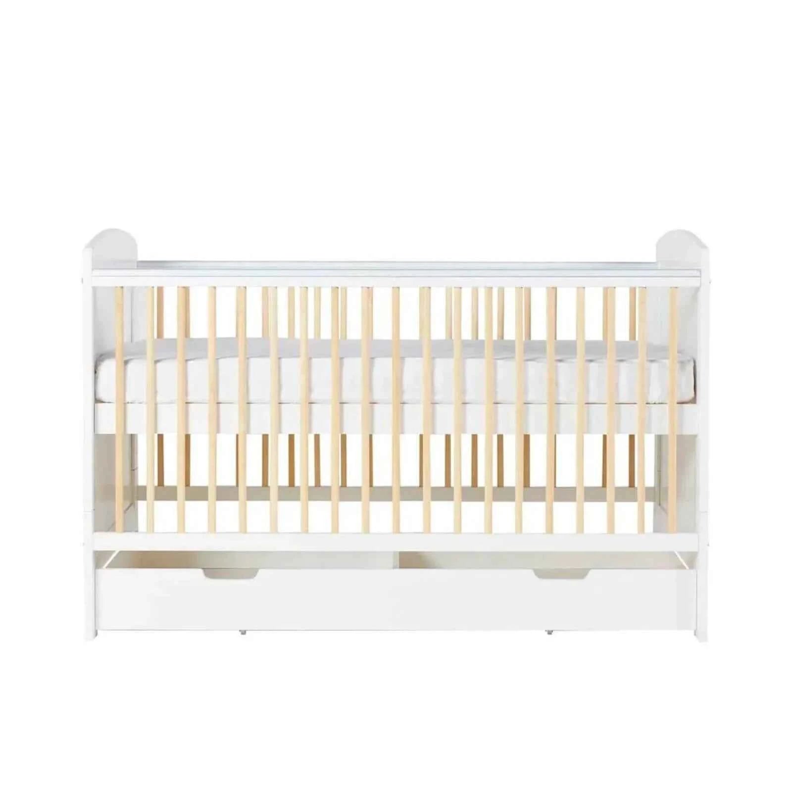 Ickle Bubba Coleby Scandi Cot Bed with Under Drawer Scandi White - Premium Pocket Sprung Mattress