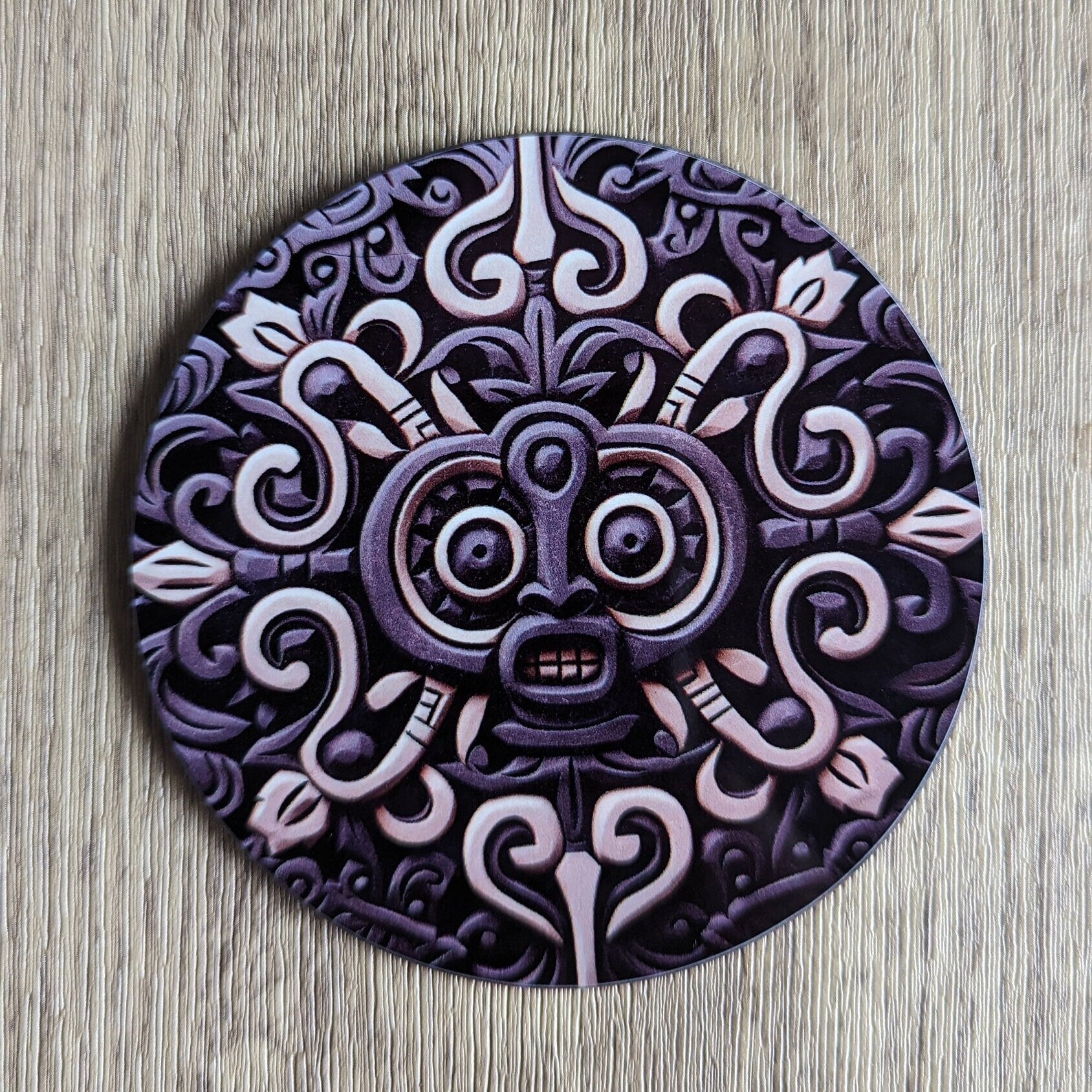 Aztec sculpture | Set of 4  ancient carved stone effect circular coasters