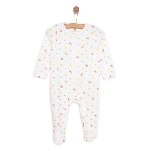 HelloBaby Newborn Girl Footed Jumpsuit - Ecru