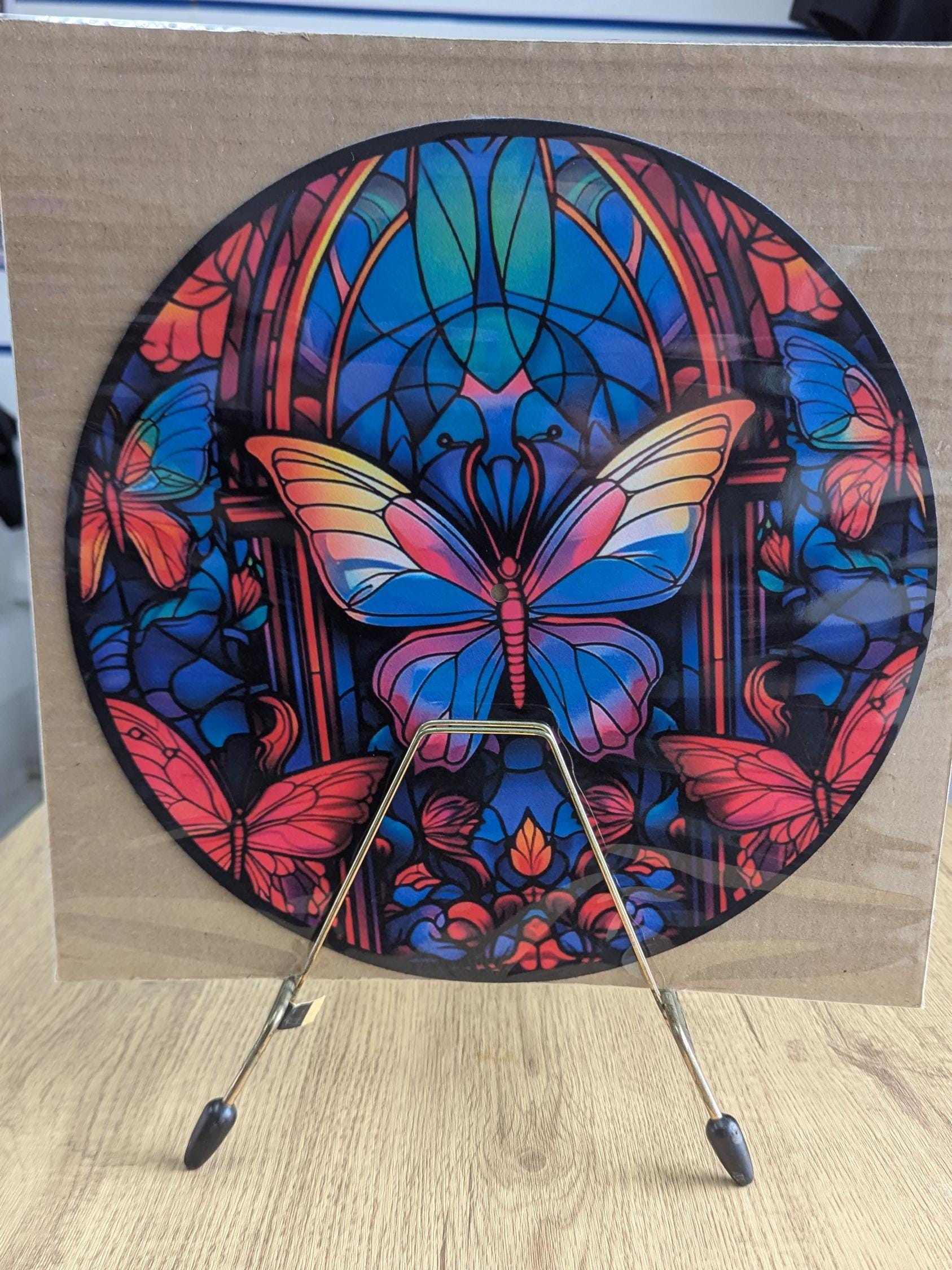 Stain Glass Crystal Butterfly Slip mat - 7 & 12 inch LP Vinyl DJ Pro Turntable Slip Mat Record Player Technics 1210 DJ Turntablist