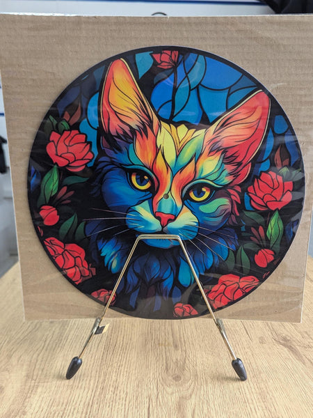 Stain Glass Feline Cat Slip mat - 7 & 12 inch LP Vinyl DJ Pro Turntable Slip Mat Record Player Technics 1210 DJ Turntablist