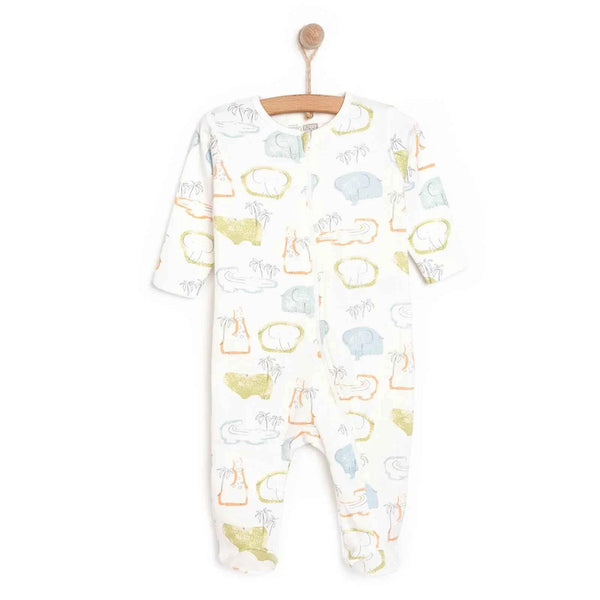 HelloBaby Newborn Boy Footed Jumpsuit - Ecru