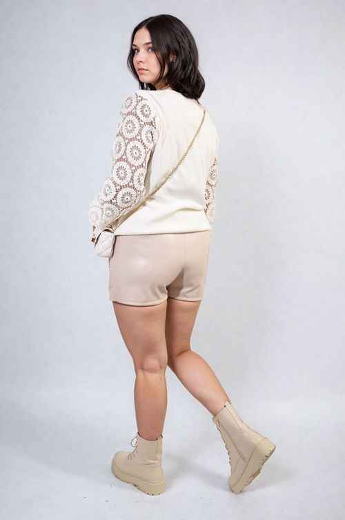 High Neck Knit Crochet Sleeve Jumper