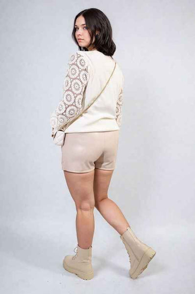 High Neck Knit Crochet Sleeve Jumper
