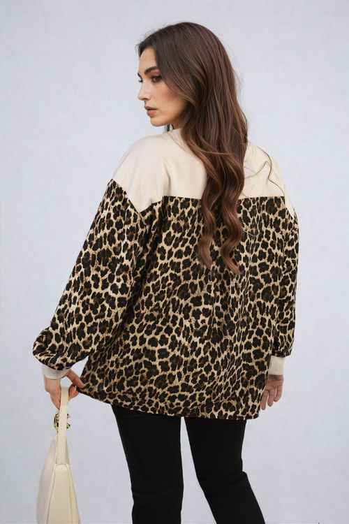 Leopard Print Long Sleeve Knitted Jumper