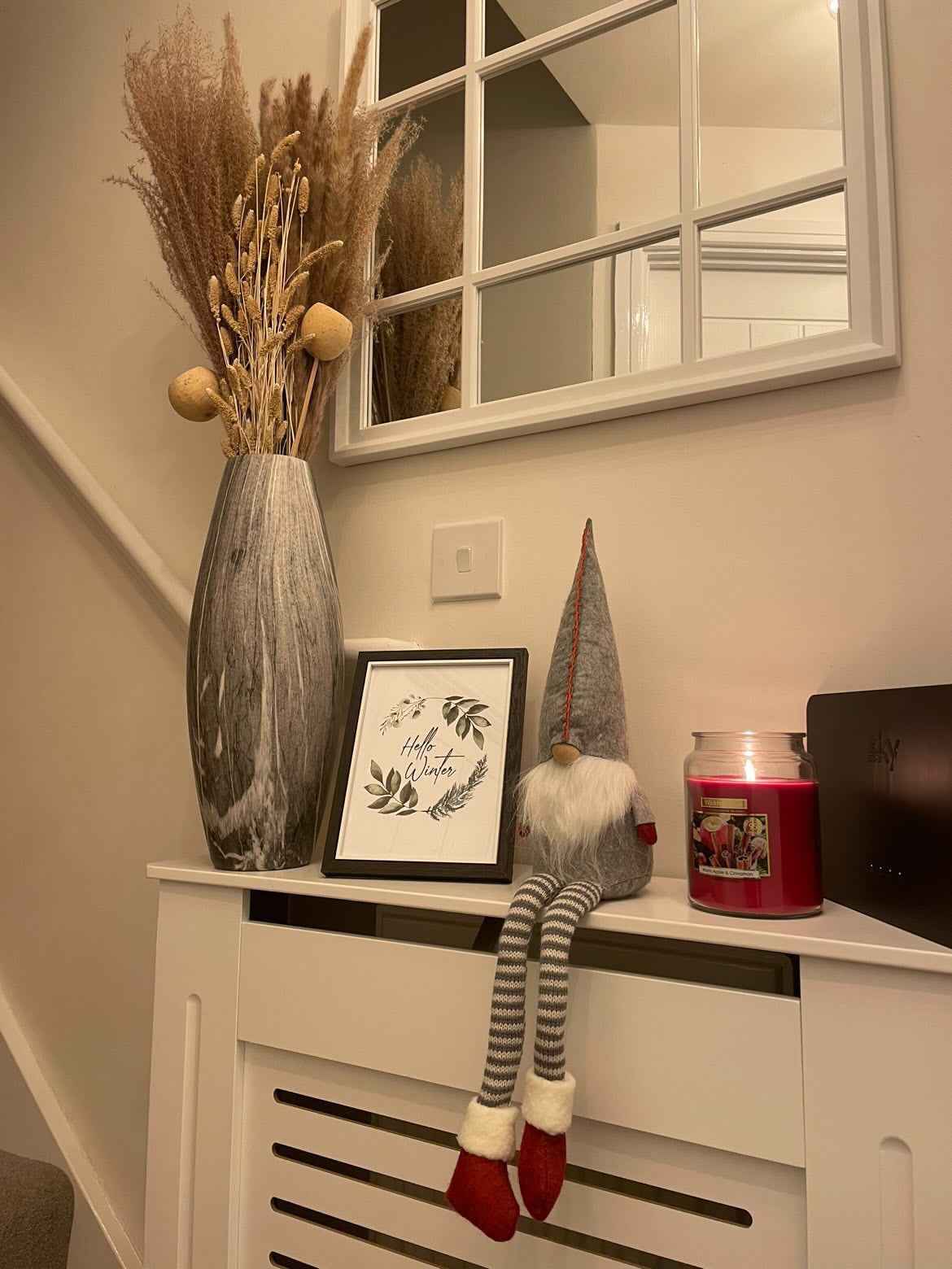 Hello Winter Greenery Pine Wreath Winter Christmas Seasonal Wall Home Decor Print