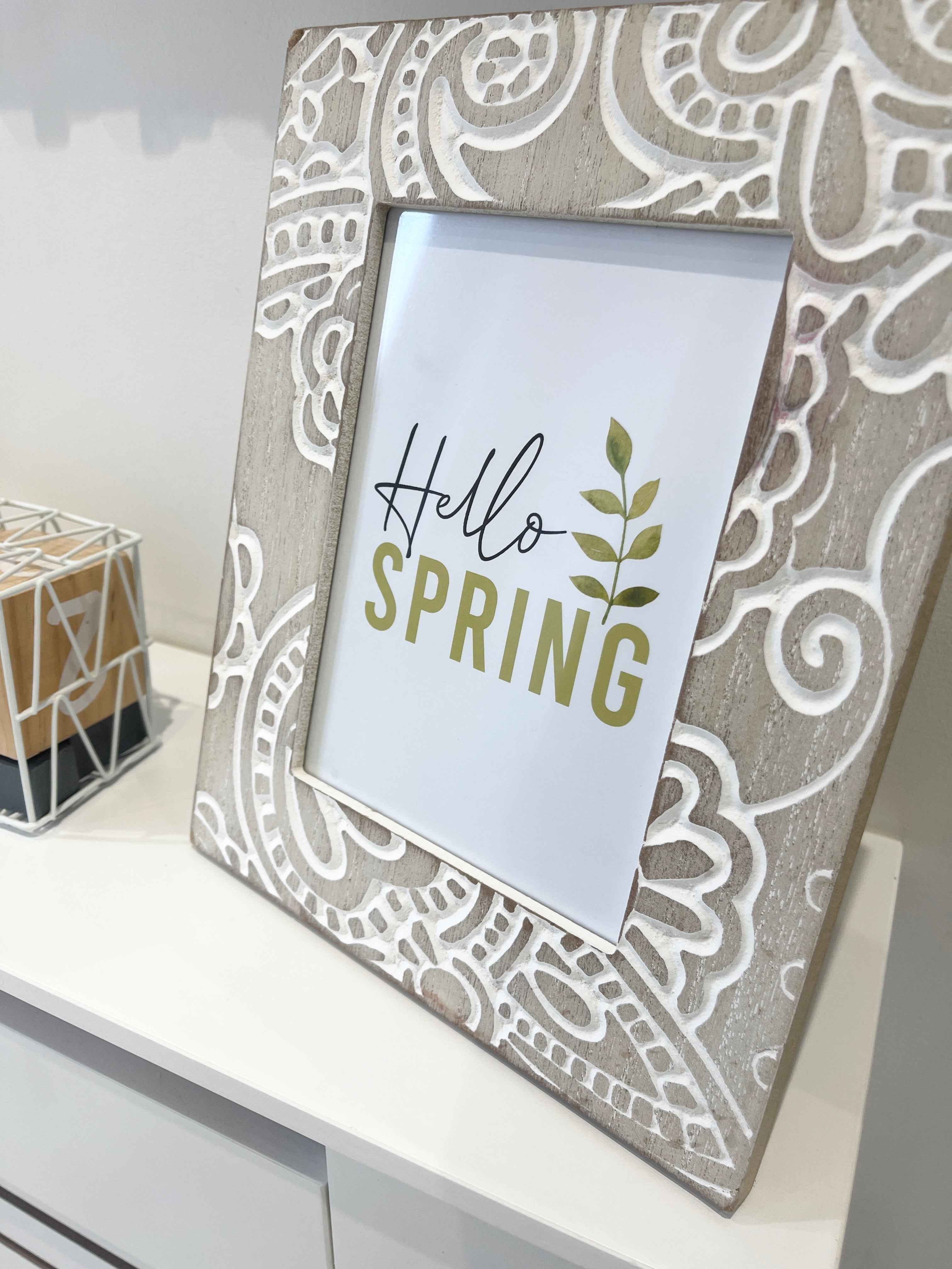 Hello Spring Green Foliage Spring Seasonal Wall Home Decor Print