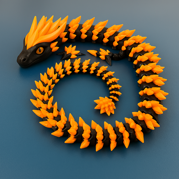 Orange & Black Articulated Dragon – 3D Printed Fidget Fantasy Toy