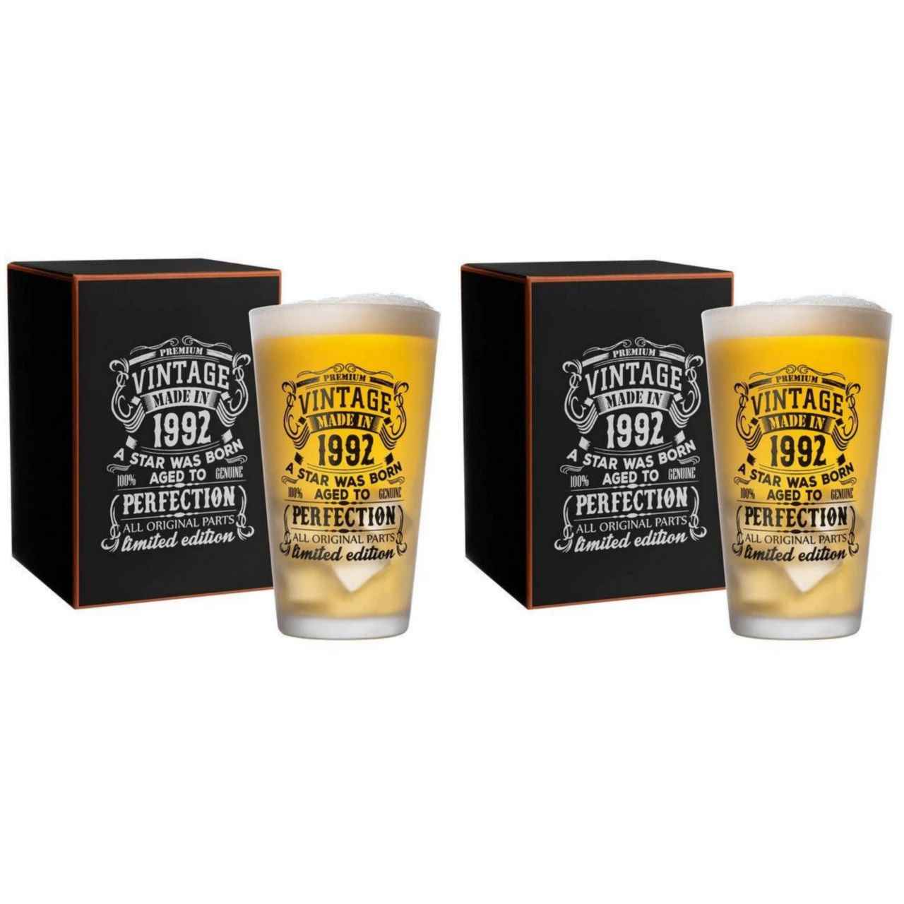 Beer Glass Set 2pcs Vintage 1962 1992 480ml 16oz Premium Pint Glasses