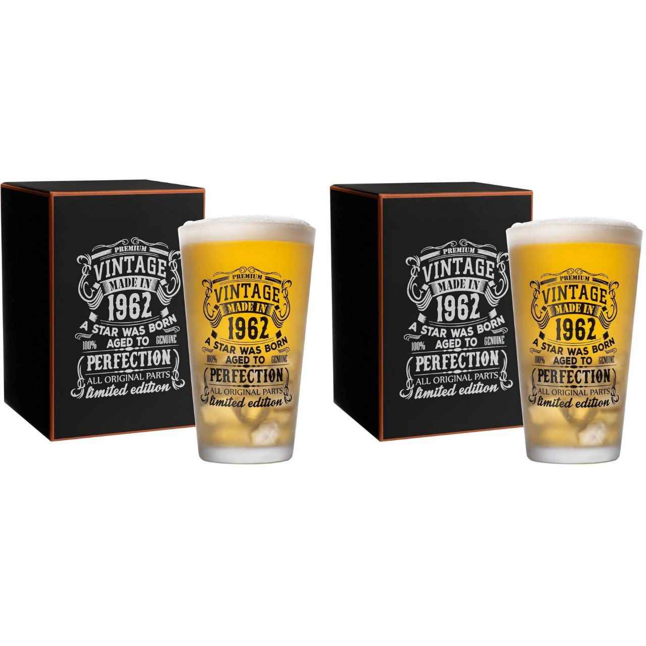Beer Glass Set 2pcs Vintage 1962 1992 480ml 16oz Premium Pint Glasses
