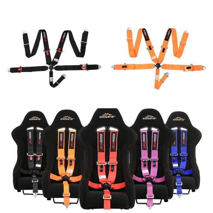 EDY SINGLE (x1) Universal Nylon Drift Car Racing Seat Belt Orange / Black / Red / Blue / Purple Colour 5 Point 5-Point Harness Seat Belt Easy Installation US SFl 1.6 For Racing Car / Sim / 4x4 / Van / Camper