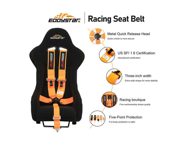EDY SINGLE (x1) Universal Nylon Drift Car Racing Seat Belt Orange / Black / Red / Blue / Purple Colour 5 Point 5-Point Harness Seat Belt Easy Installation US SFl 1.6 For Racing Car / Sim / 4x4 / Van / Camper