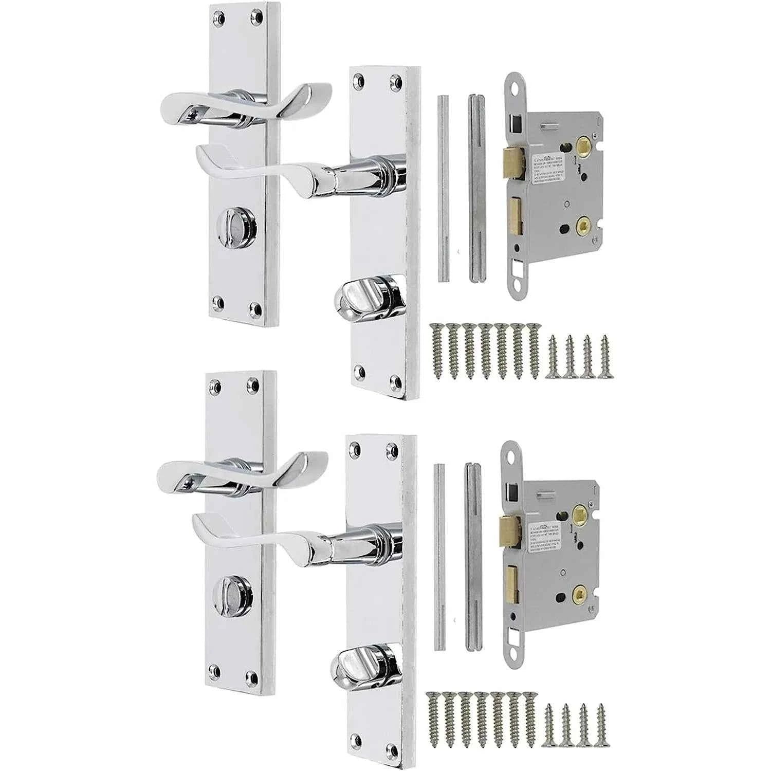 Victorian Scroll Chrome Door Handle Lever Lock Set 2 Pack Probrico
