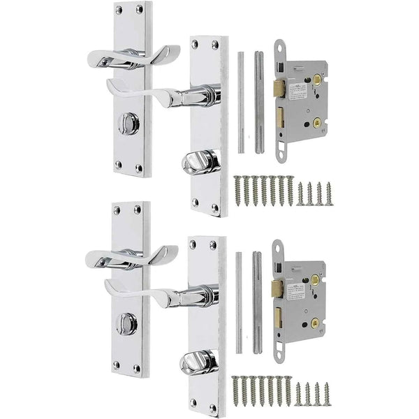 Victorian Scroll Chrome Door Handle Lever Lock Set 2 Pack Probrico