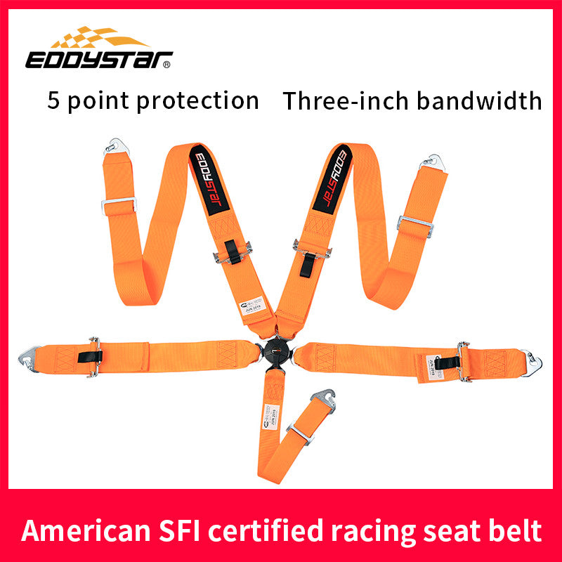 EDY SINGLE (x1) Universal Nylon Drift Car Racing Seat Belt Orange / Black / Red / Blue / Purple Colour 5 Point 5-Point Harness Seat Belt Easy Installation US SFl 1.6 For Racing Car / Sim / 4x4 / Van / Camper
