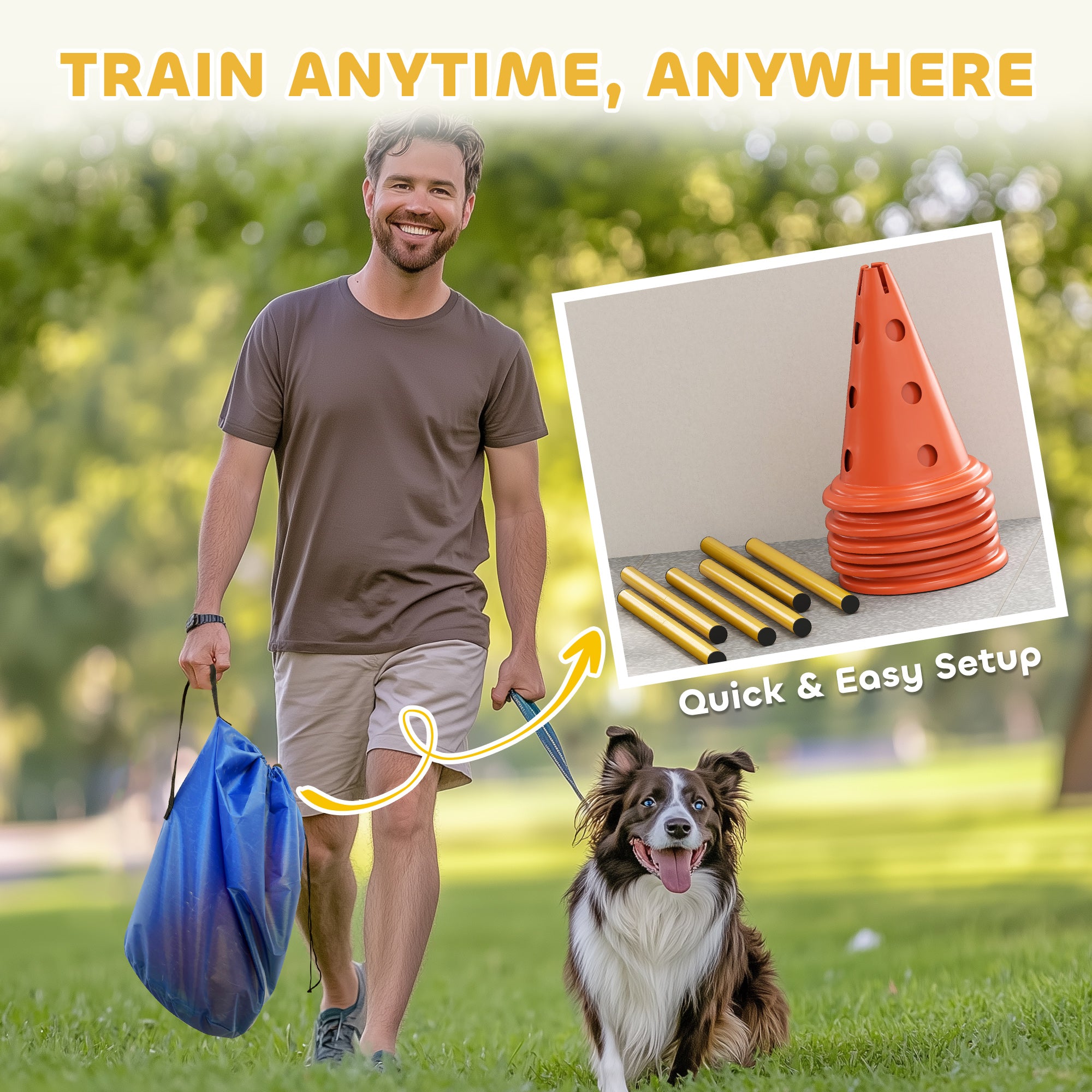 PawHut Dog Agility Equipment Set, 3 PCS Adjustable Height Jumping Obstacles