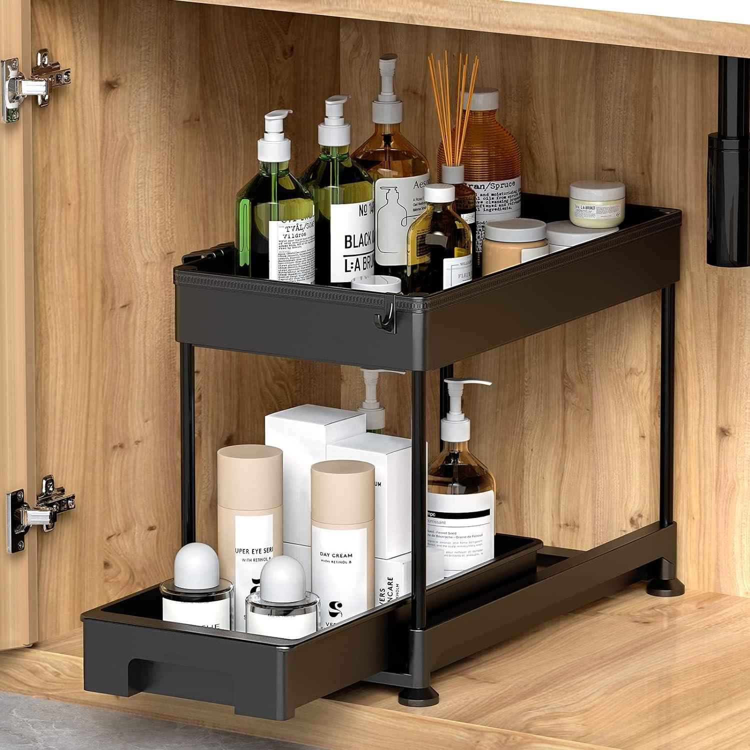 Under Cabinet Slide Out Storage Drawer 2 Tier Under Sink Organizer Kitchen Ronlap
