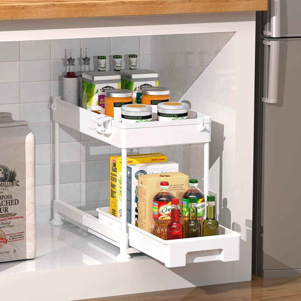 Under Cabinet Slide Out Storage Drawer 2 Tier Under Sink Organizer Kitchen Ronlap