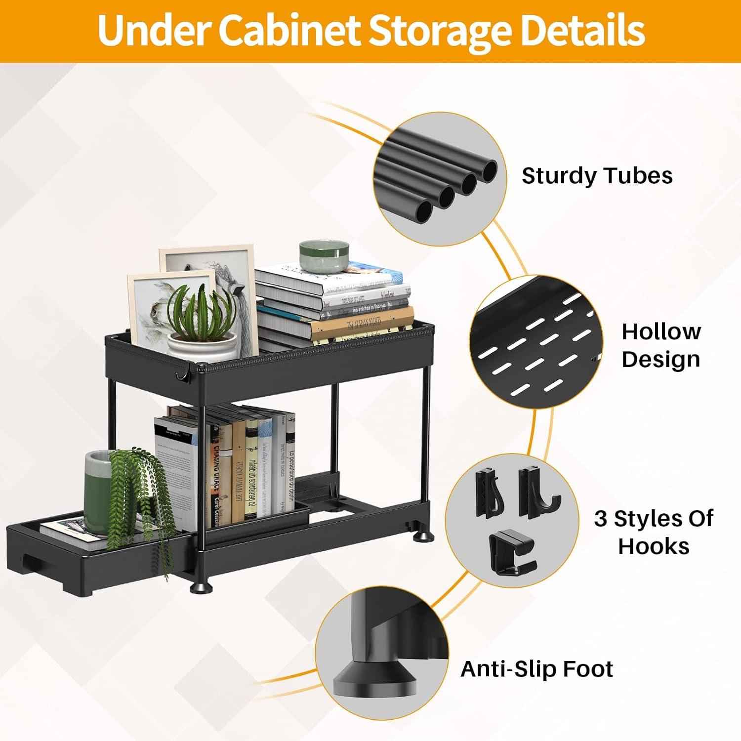 Under Cabinet Slide Out Storage Drawer 2 Tier Under Sink Organizer Kitchen Ronlap