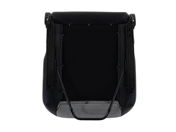 DTK Pair (x2) Universal Aftermarket PORSCHE Style Bucket Seats Black PVC Leather with Houndstooth Centres + base mounted slide runners