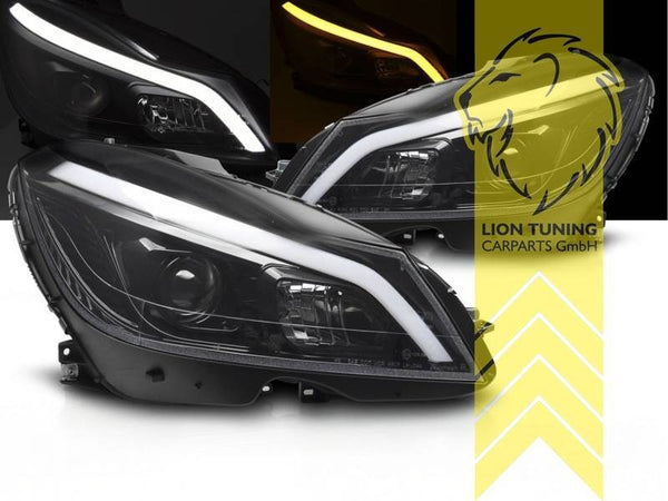 LT Pair LED DRL Lightbar Headlights Mercedes W204 S204 C-Class 11-15 Black LHD