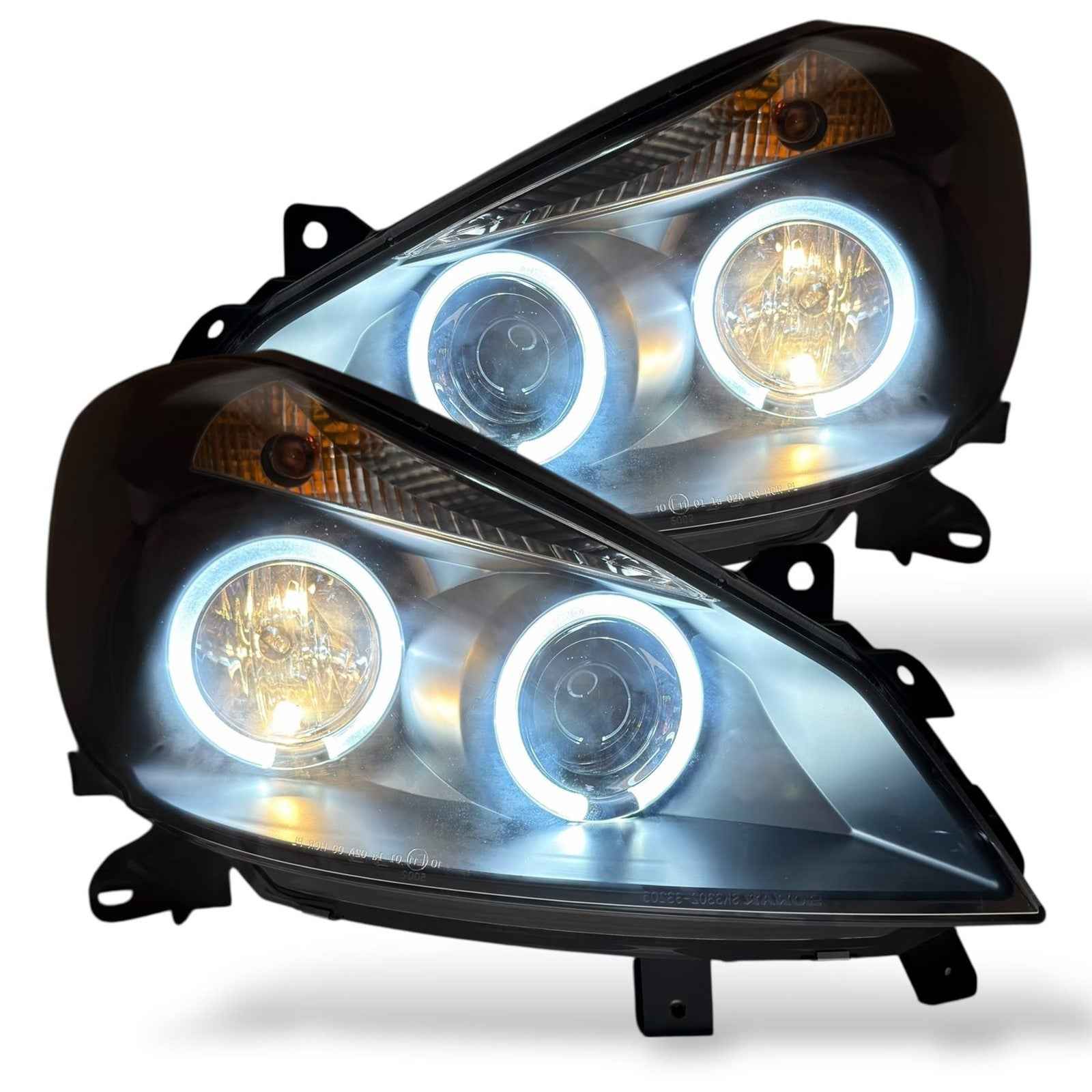 LHD Projector Headlights Pair LED Angel Eyes halo Black For Renault Clio 2005-09