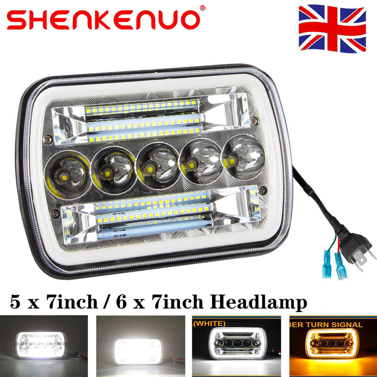 5x7in6 x 7inch Headlight LED Square Light High/Low Beam Headlamp For Motorcycle