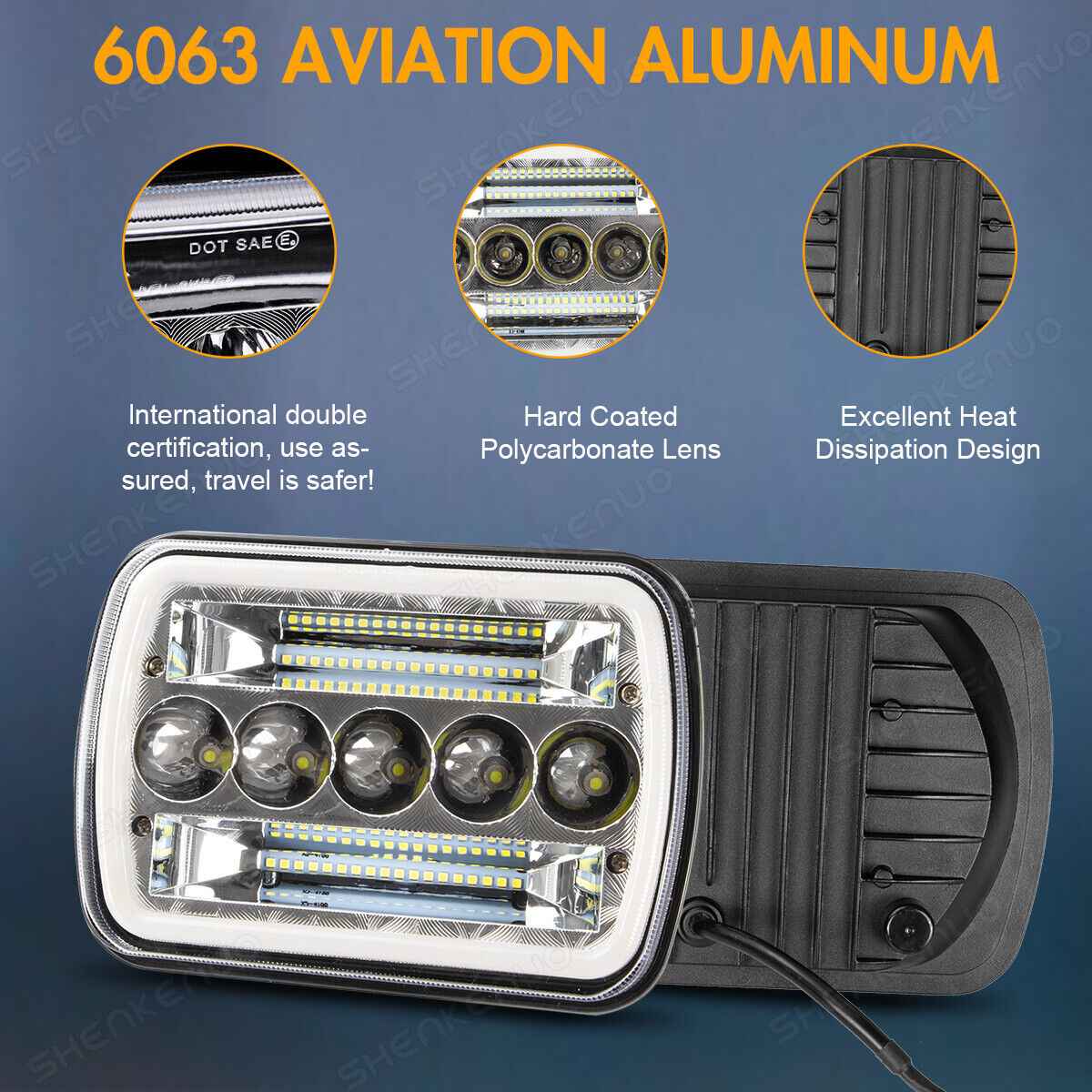 5x7in6 x 7inch Headlight LED Square Light High/Low Beam Headlamp For Motorcycle