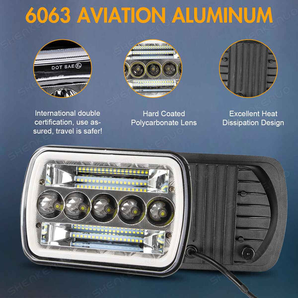 5x7in6 x 7inch Headlight LED Square Light High/Low Beam Headlamp For Motorcycle